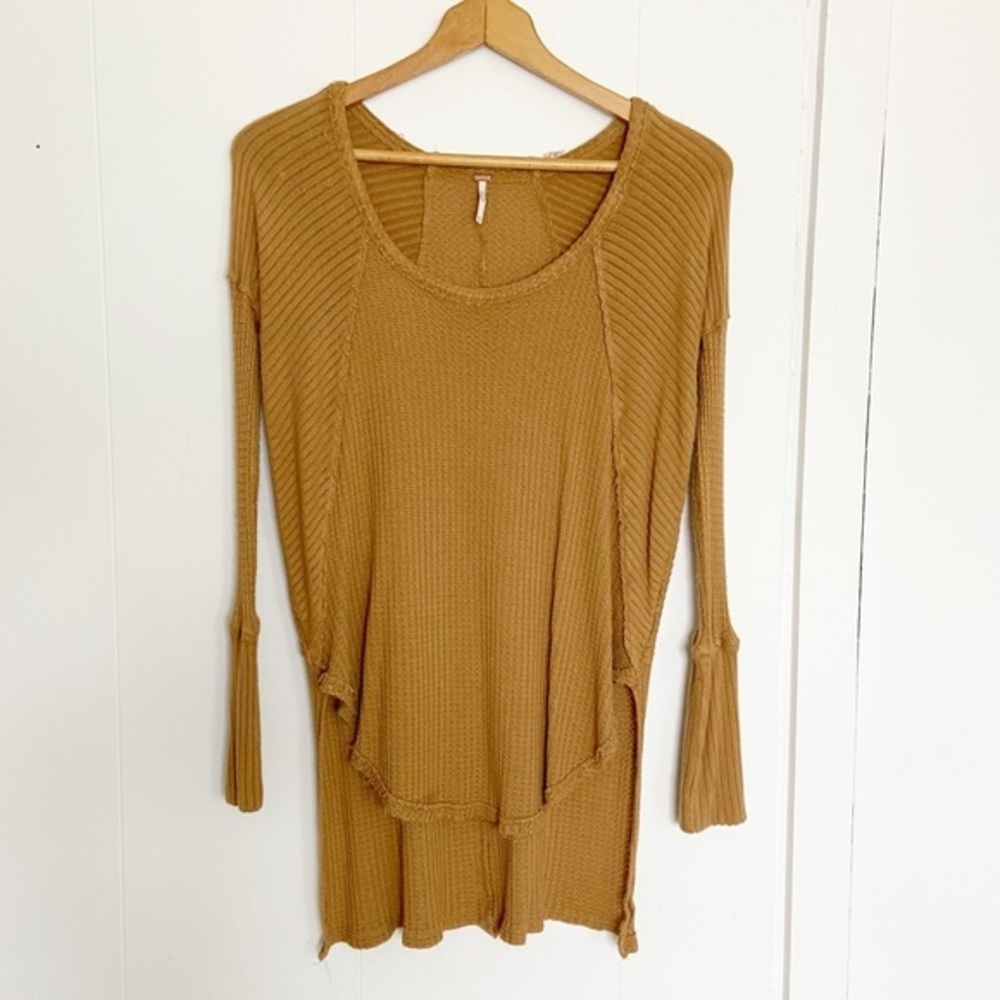 Free People Ventura thermal‎ mustard gold tunic top long sleeve boho XS - Picture 2 of 8